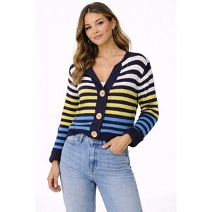Norm‎ Thompson Vintage Striped Button Front Cardigan Sweater Blue Lagen Artsy